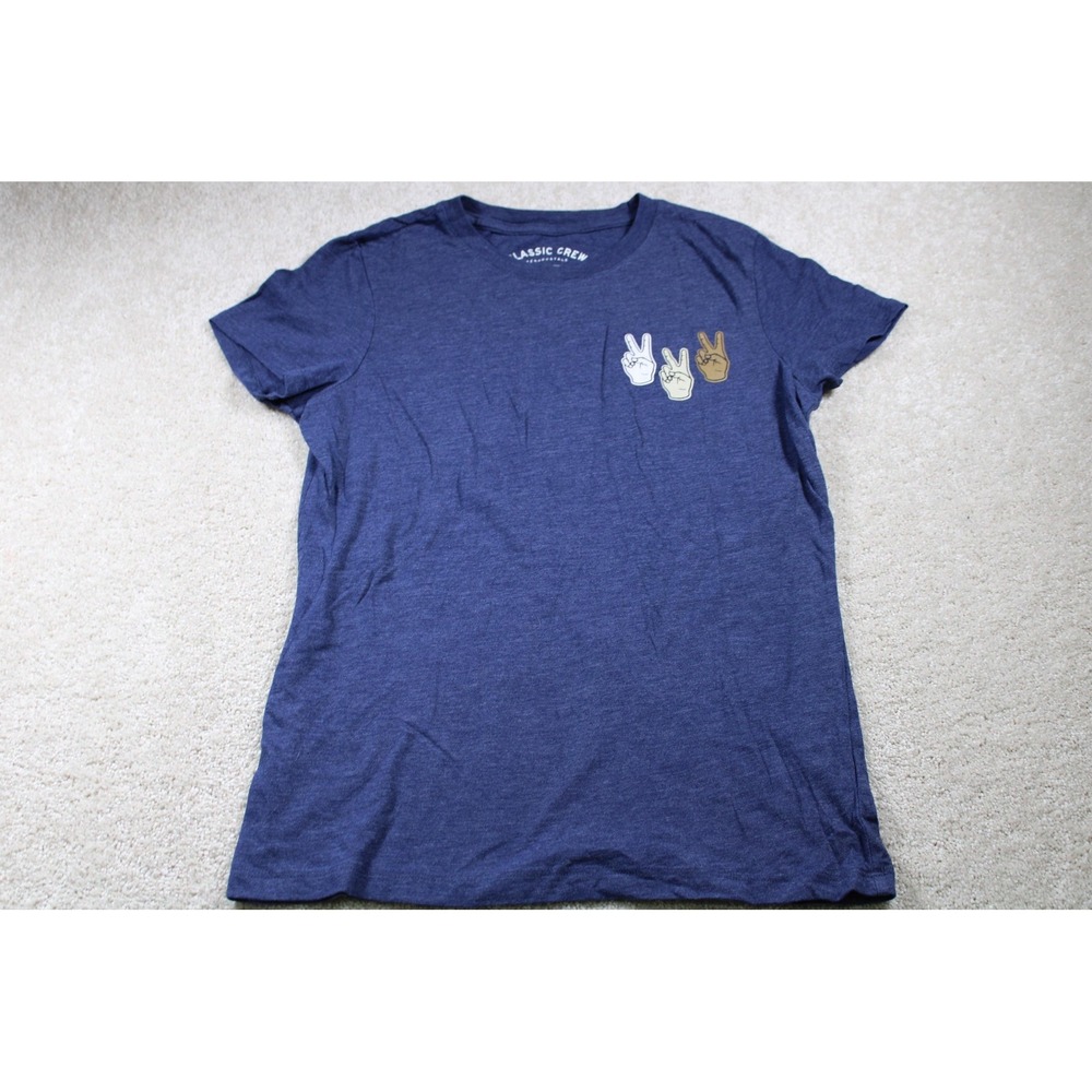 Aeropostale Shirt Womens Large Blue Peace Sign Graphic Crewneck Classic Crew Tee - Picture 1 of 7